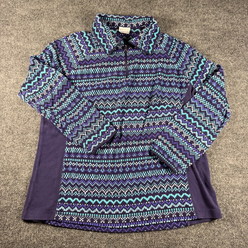 Columbia Womens 1X Fleece Pullover Quarter Zip Purple Teal Fair Isle Geometric
